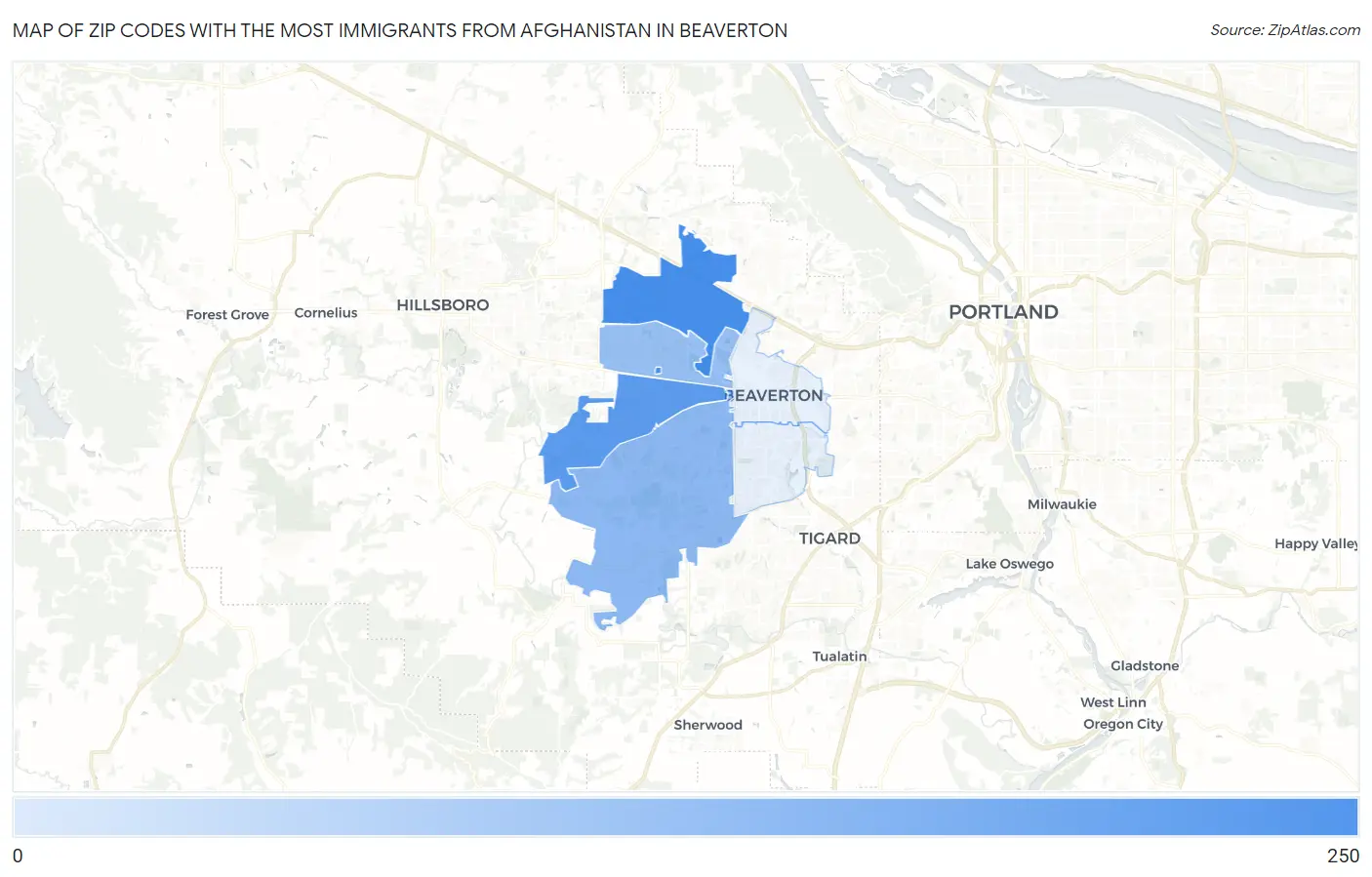 Zip Codes with the Most Immigrants from Afghanistan in Beaverton Map