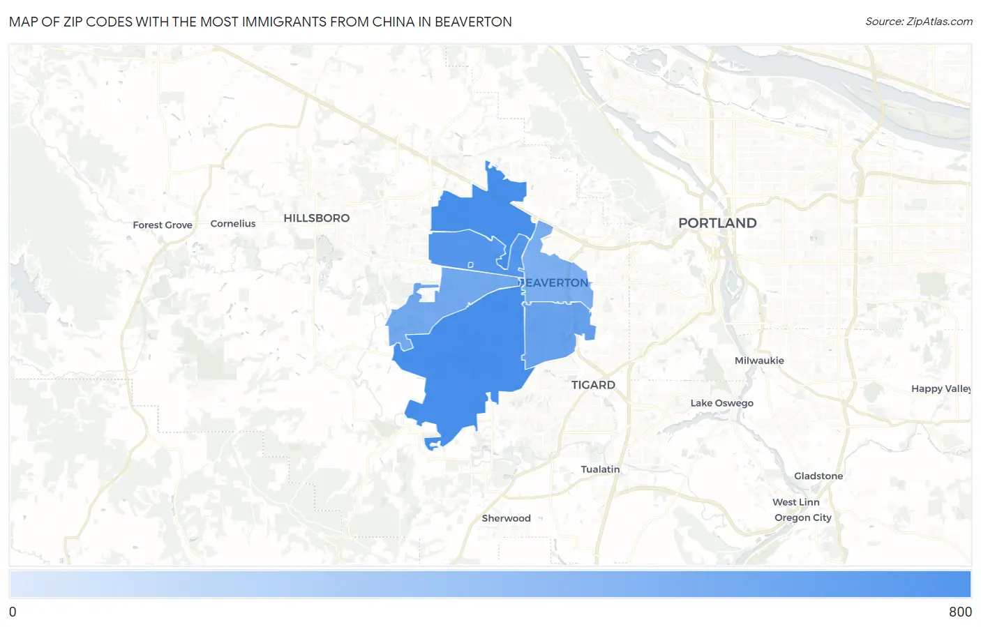 Zip Codes with the Most Immigrants from China in Beaverton Map