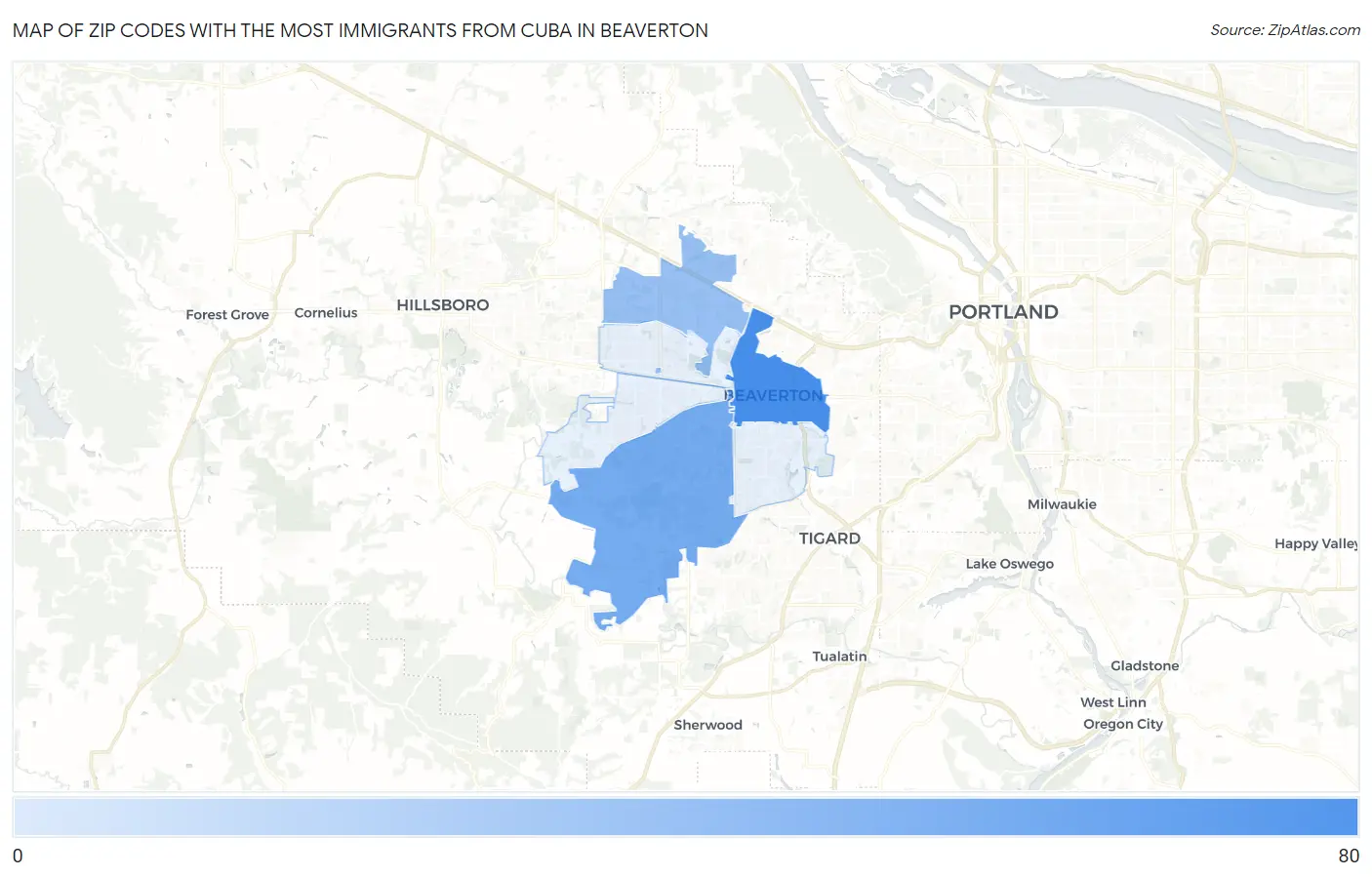 Zip Codes with the Most Immigrants from Cuba in Beaverton Map