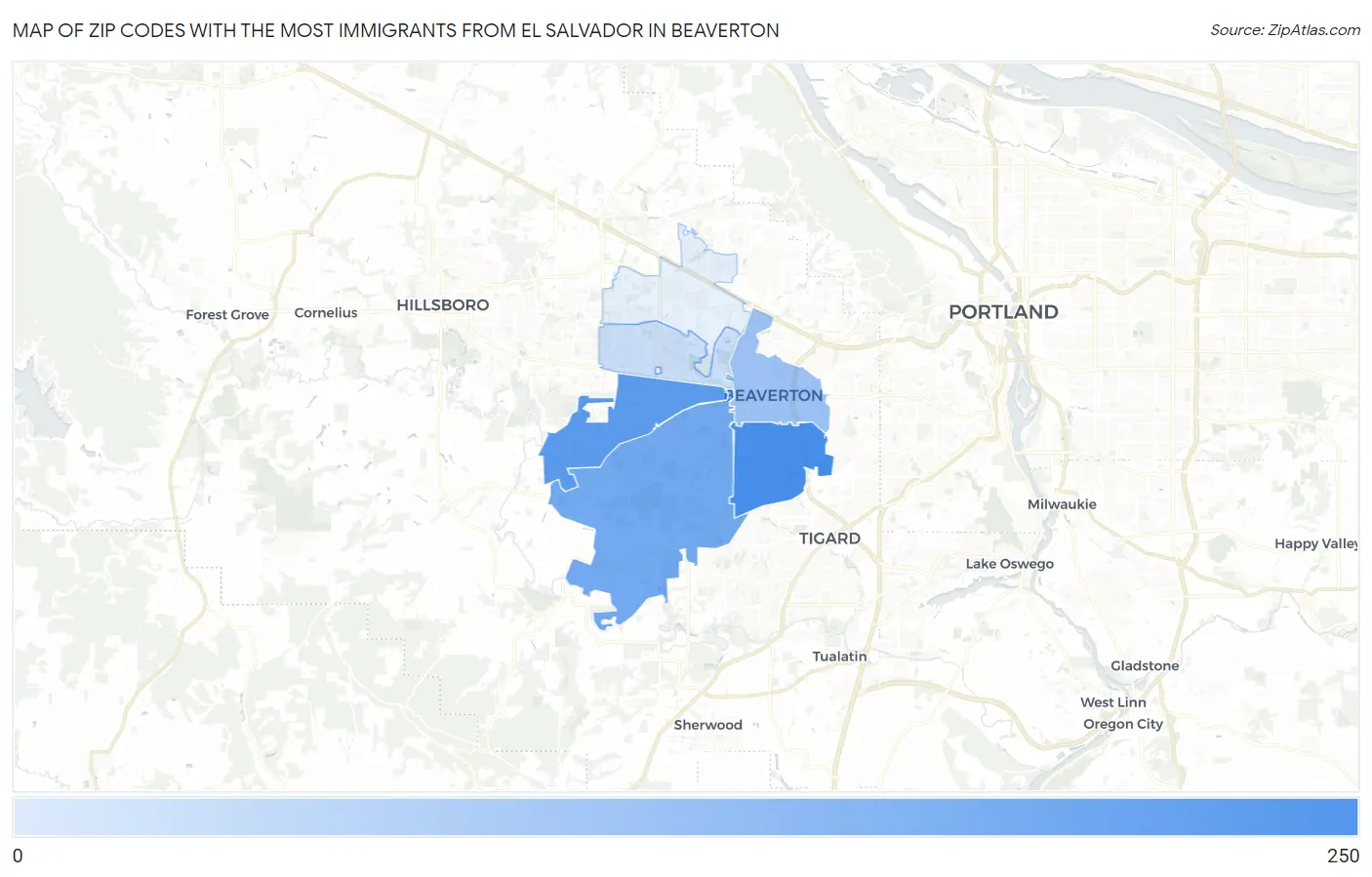 Zip Codes with the Most Immigrants from El Salvador in Beaverton Map
