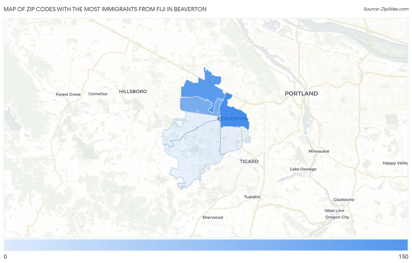 Zip Codes with the Most Immigrants from Fiji in Beaverton Map