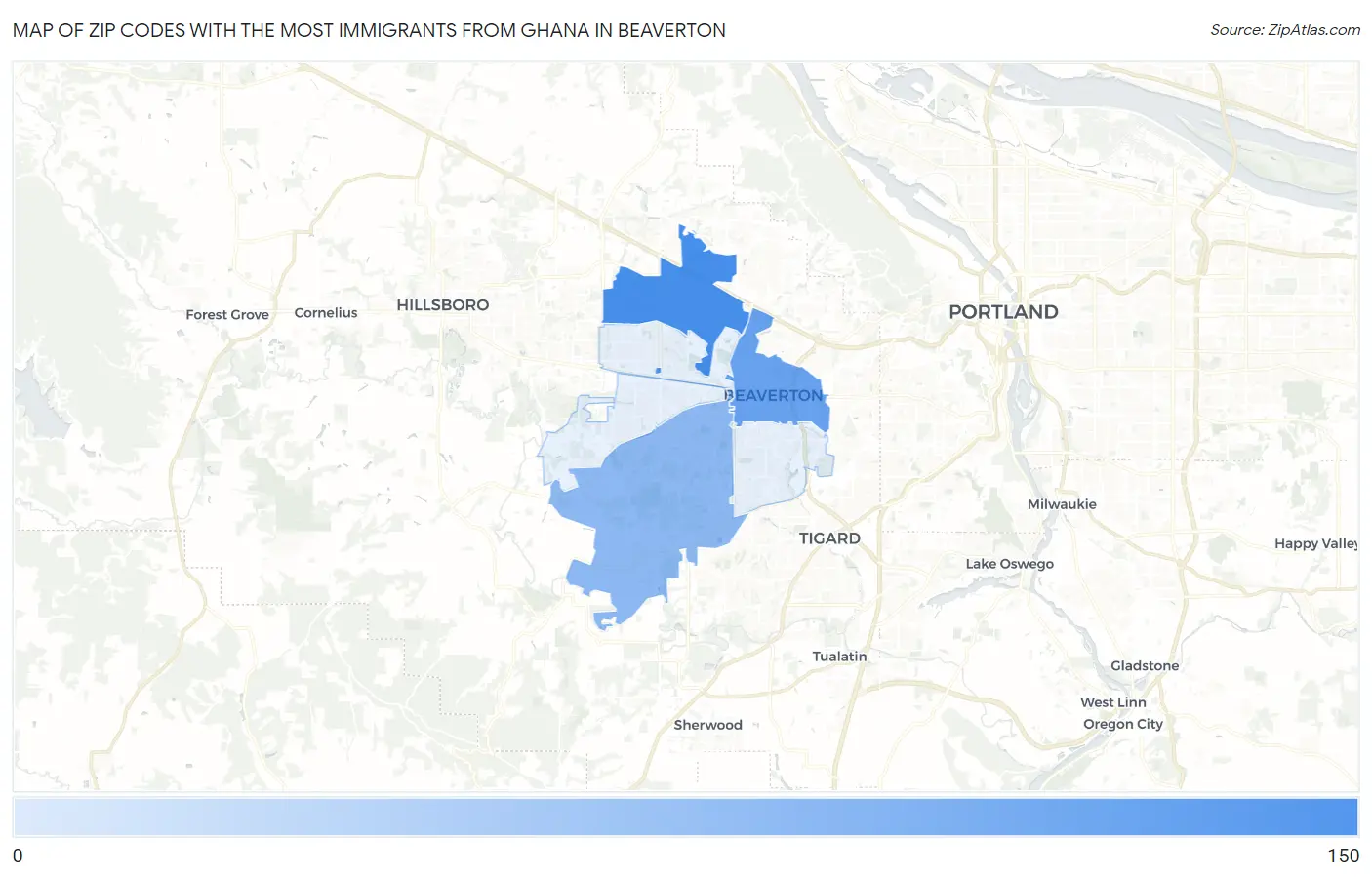 Zip Codes with the Most Immigrants from Ghana in Beaverton Map