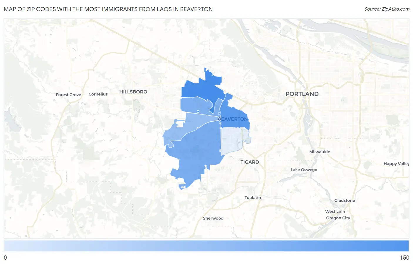 Zip Codes with the Most Immigrants from Laos in Beaverton Map