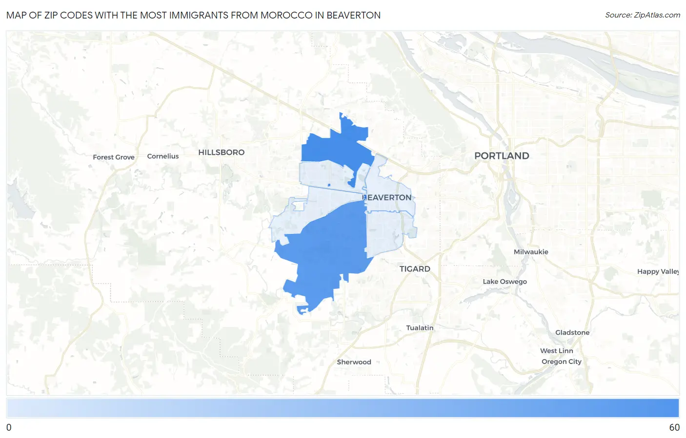 Zip Codes with the Most Immigrants from Morocco in Beaverton Map