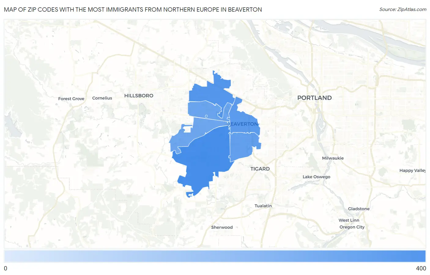 Zip Codes with the Most Immigrants from Northern Europe in Beaverton Map