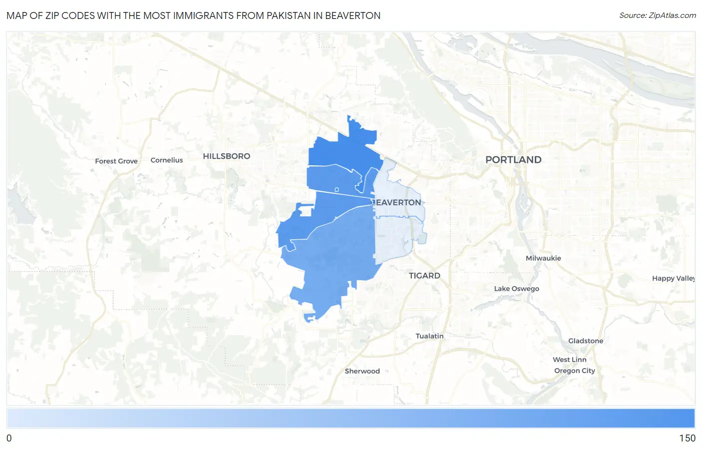 Zip Codes with the Most Immigrants from Pakistan in Beaverton Map