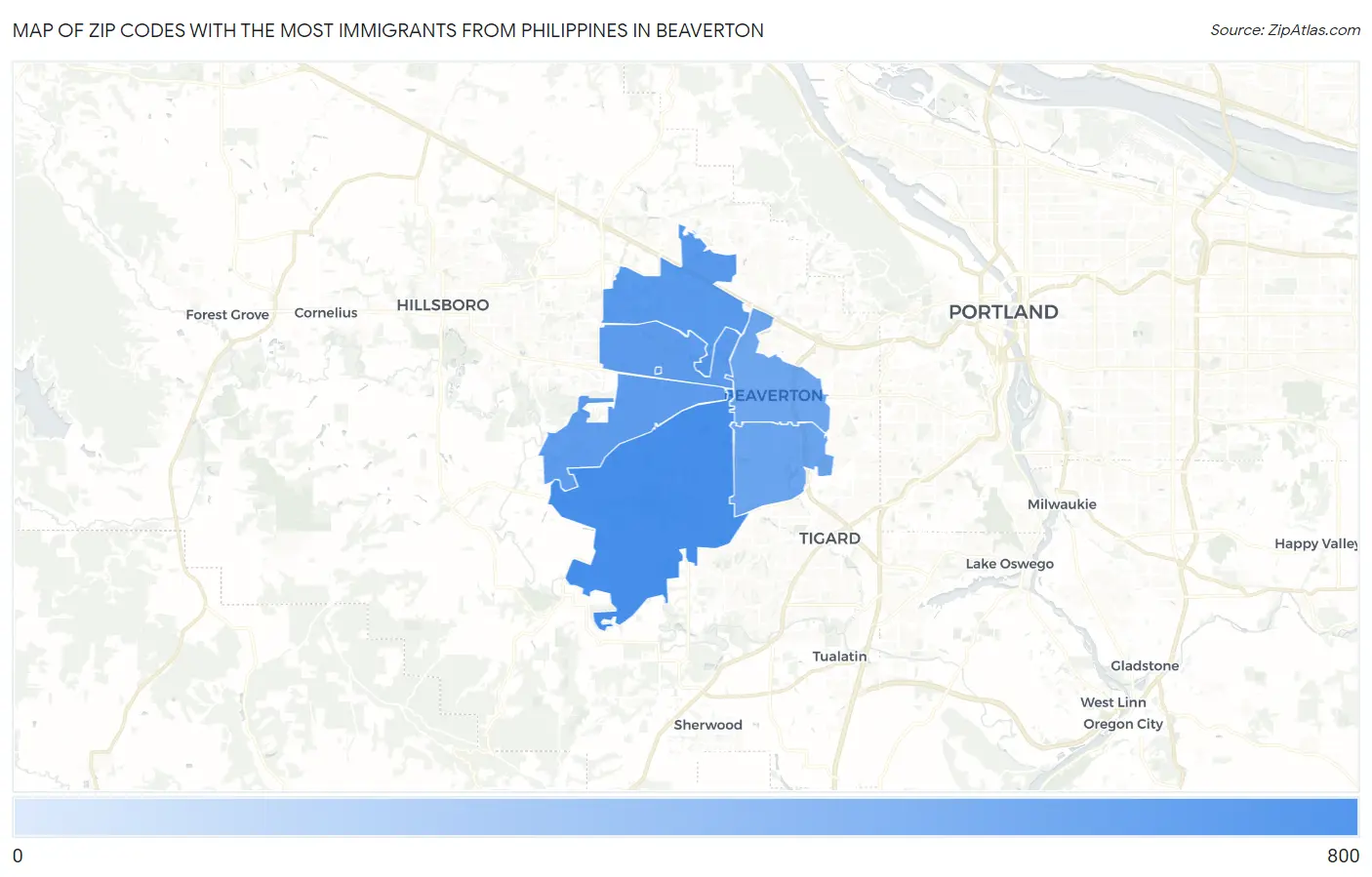 Zip Codes with the Most Immigrants from Philippines in Beaverton Map