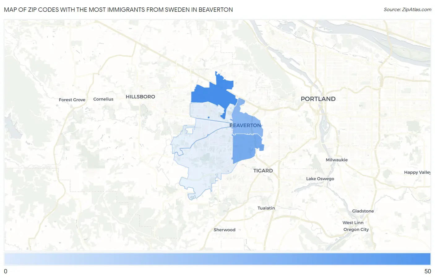 Zip Codes with the Most Immigrants from Sweden in Beaverton Map