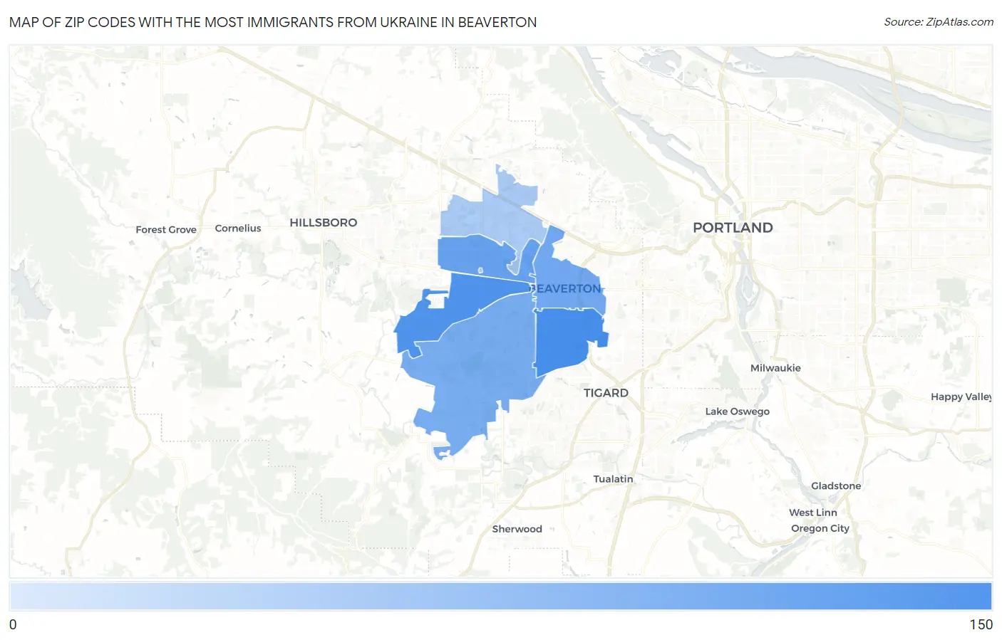 Zip Codes with the Most Immigrants from Ukraine in Beaverton Map