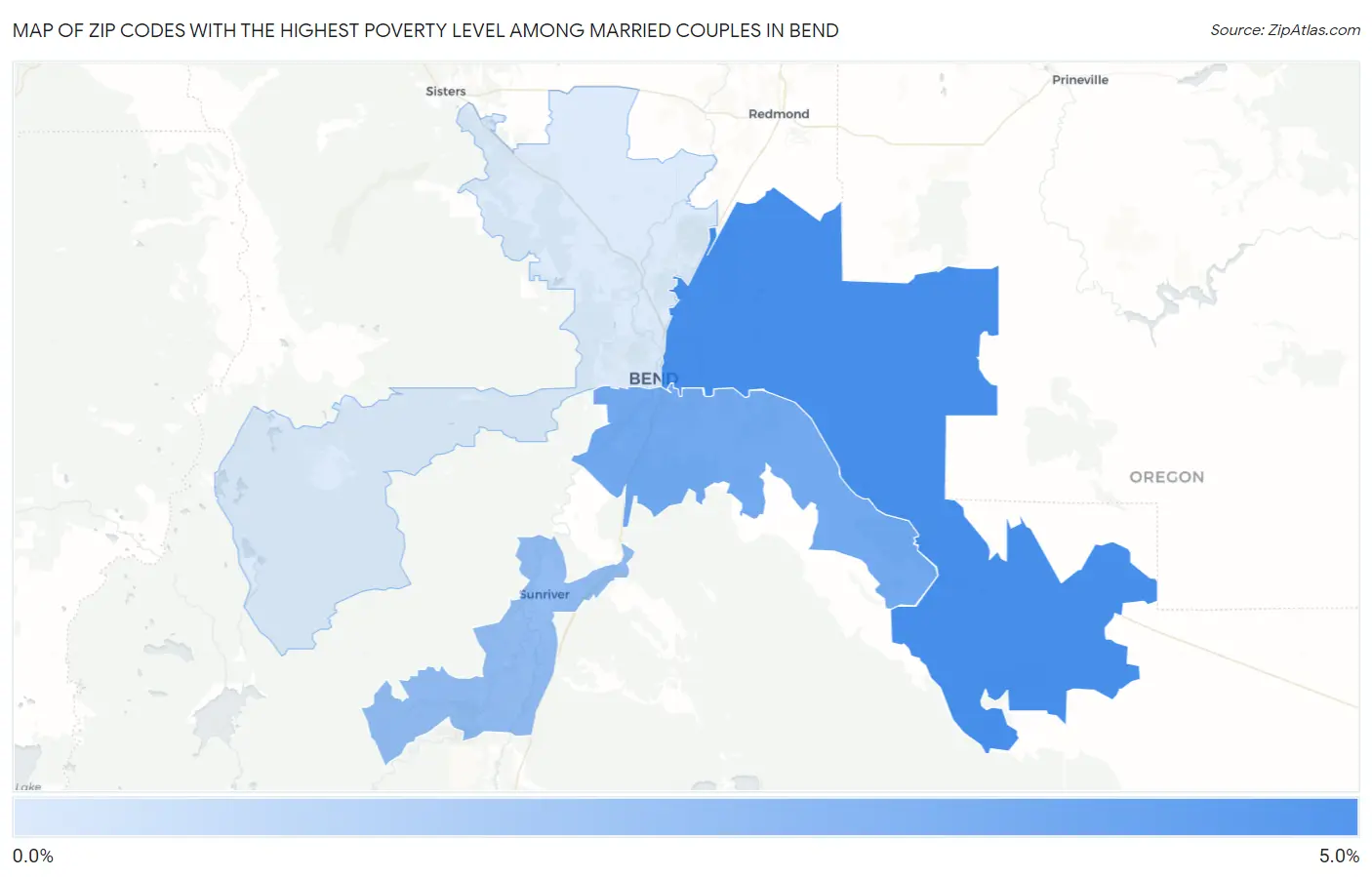 Zip Codes with the Highest Poverty Level Among Married Couples in Bend Map