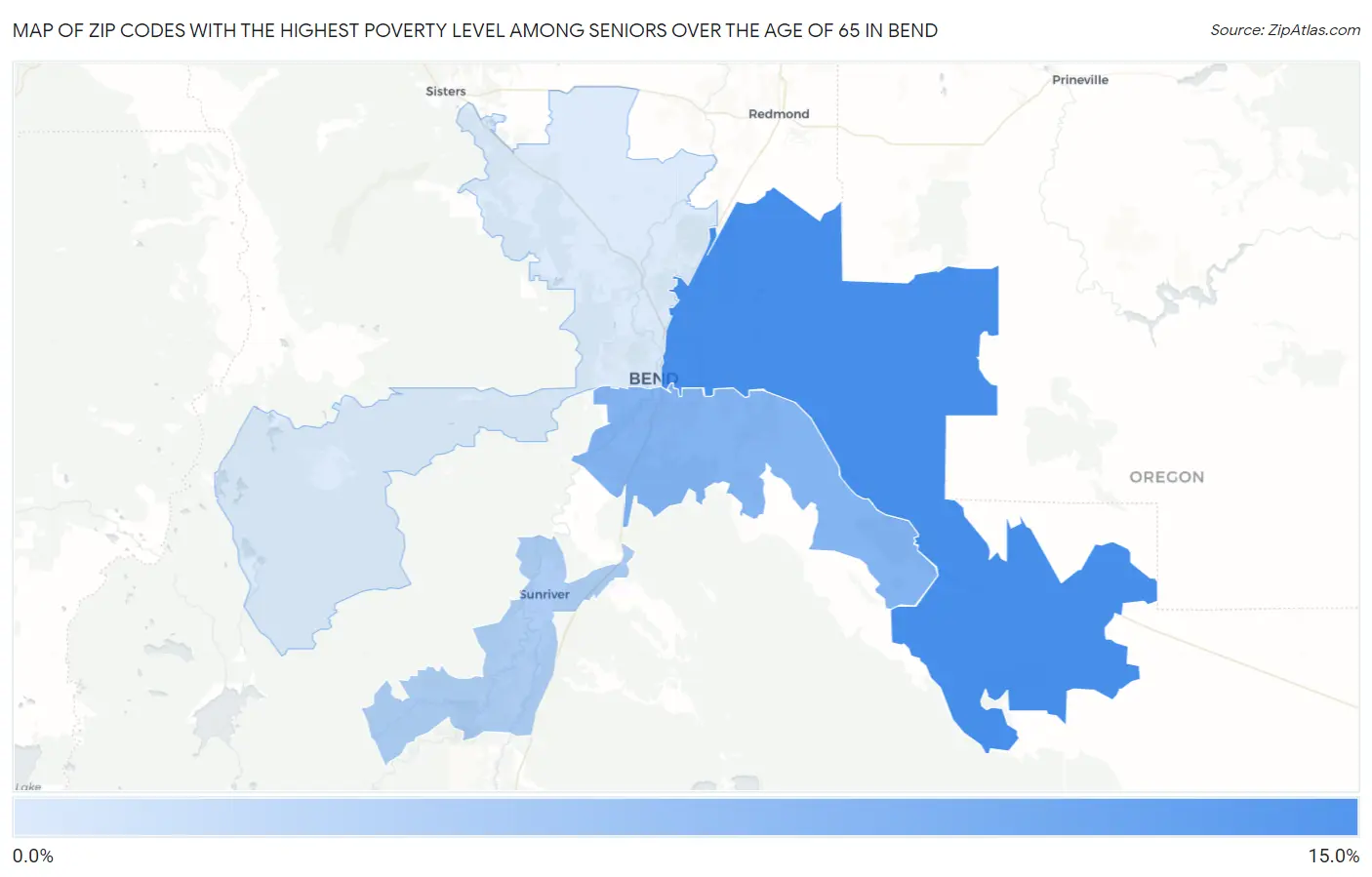 Zip Codes with the Highest Poverty Level Among Seniors Over the Age of 65 in Bend Map