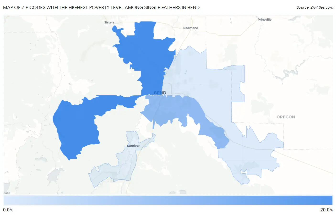 Zip Codes with the Highest Poverty Level Among Single Fathers in Bend Map