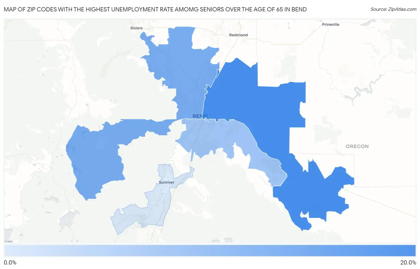 Zip Codes with the Highest Unemployment Rate Amomg Seniors Over the Age of 65 in Bend Map
