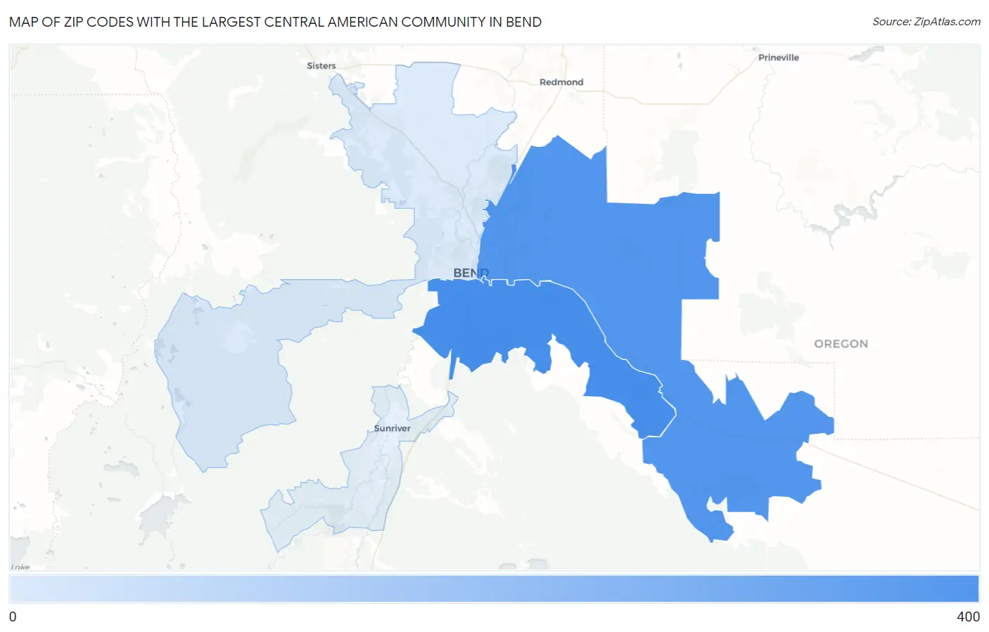 Zip Codes with the Largest Central American Community in Bend Map