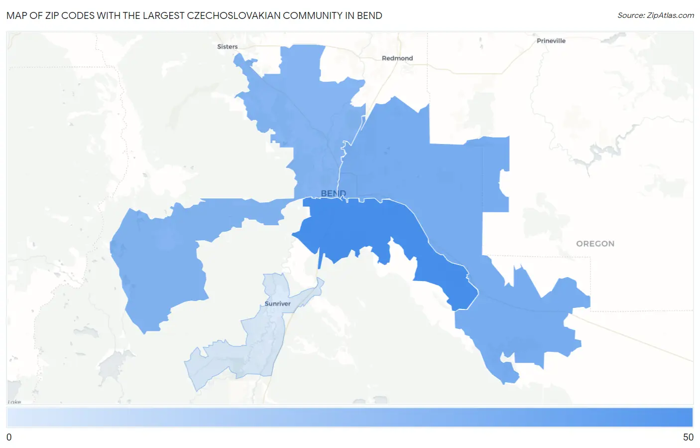 Zip Codes with the Largest Czechoslovakian Community in Bend Map