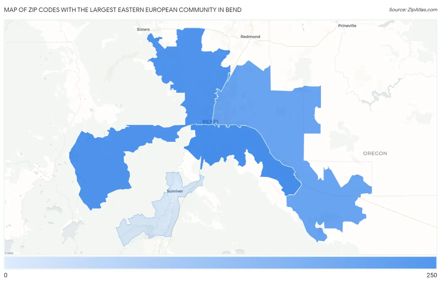 Zip Codes with the Largest Eastern European Community in Bend Map