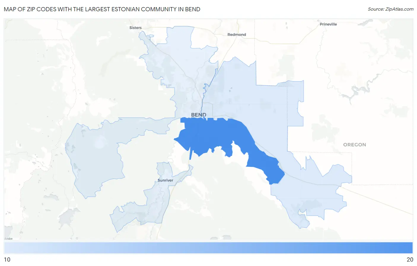 Zip Codes with the Largest Estonian Community in Bend Map