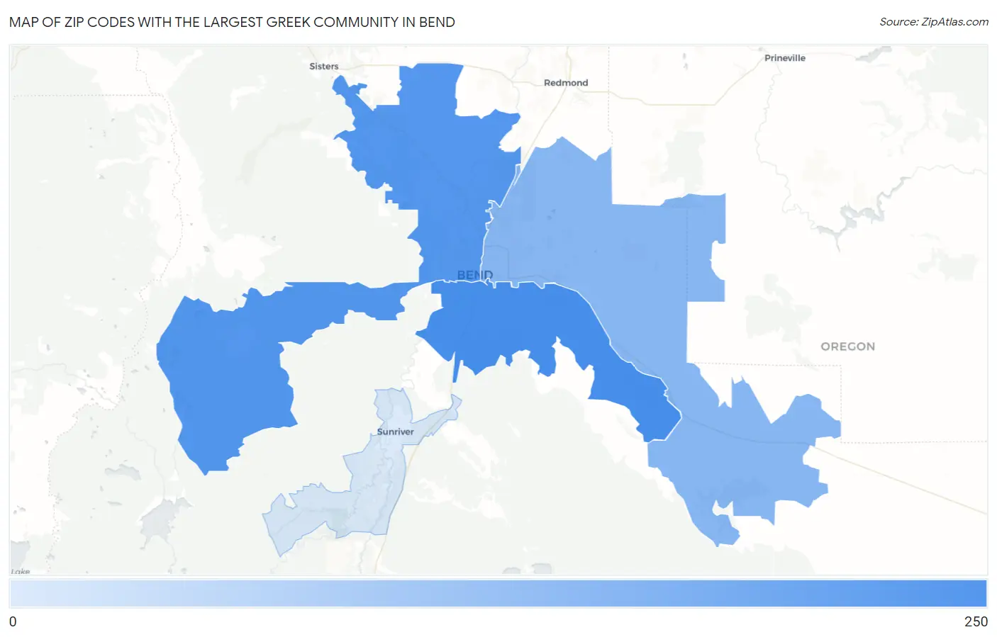 Zip Codes with the Largest Greek Community in Bend Map