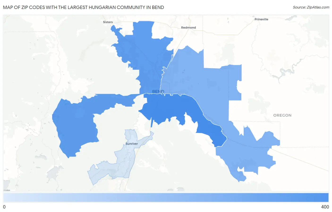 Zip Codes with the Largest Hungarian Community in Bend Map