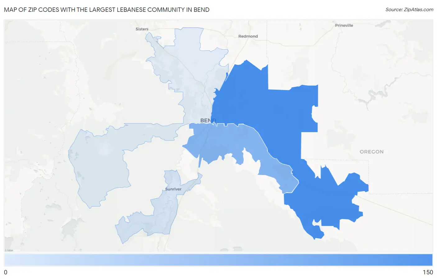 Zip Codes with the Largest Lebanese Community in Bend Map