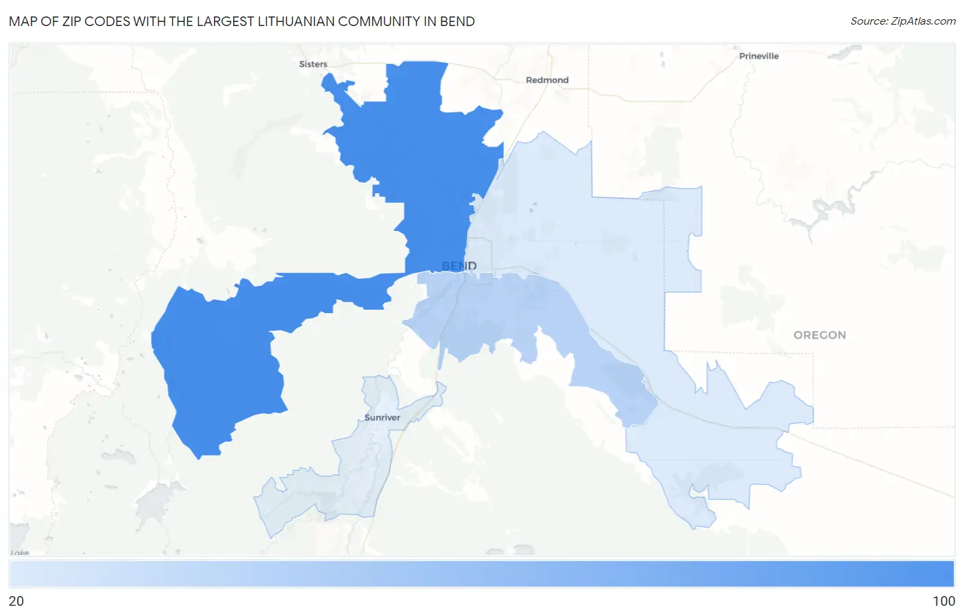 Zip Codes with the Largest Lithuanian Community in Bend Map