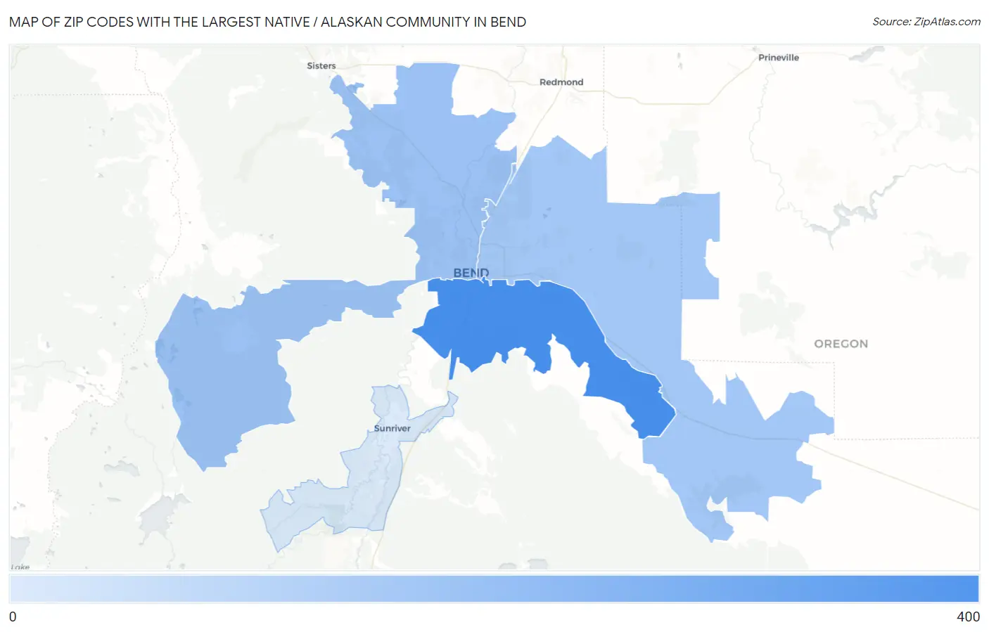 Zip Codes with the Largest Native / Alaskan Community in Bend Map
