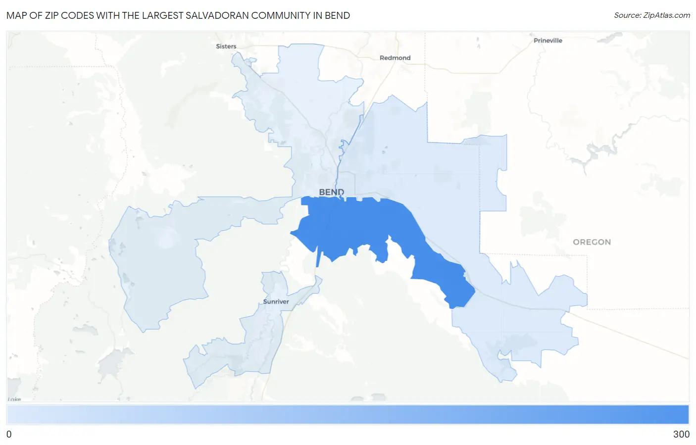 Zip Codes with the Largest Salvadoran Community in Bend Map