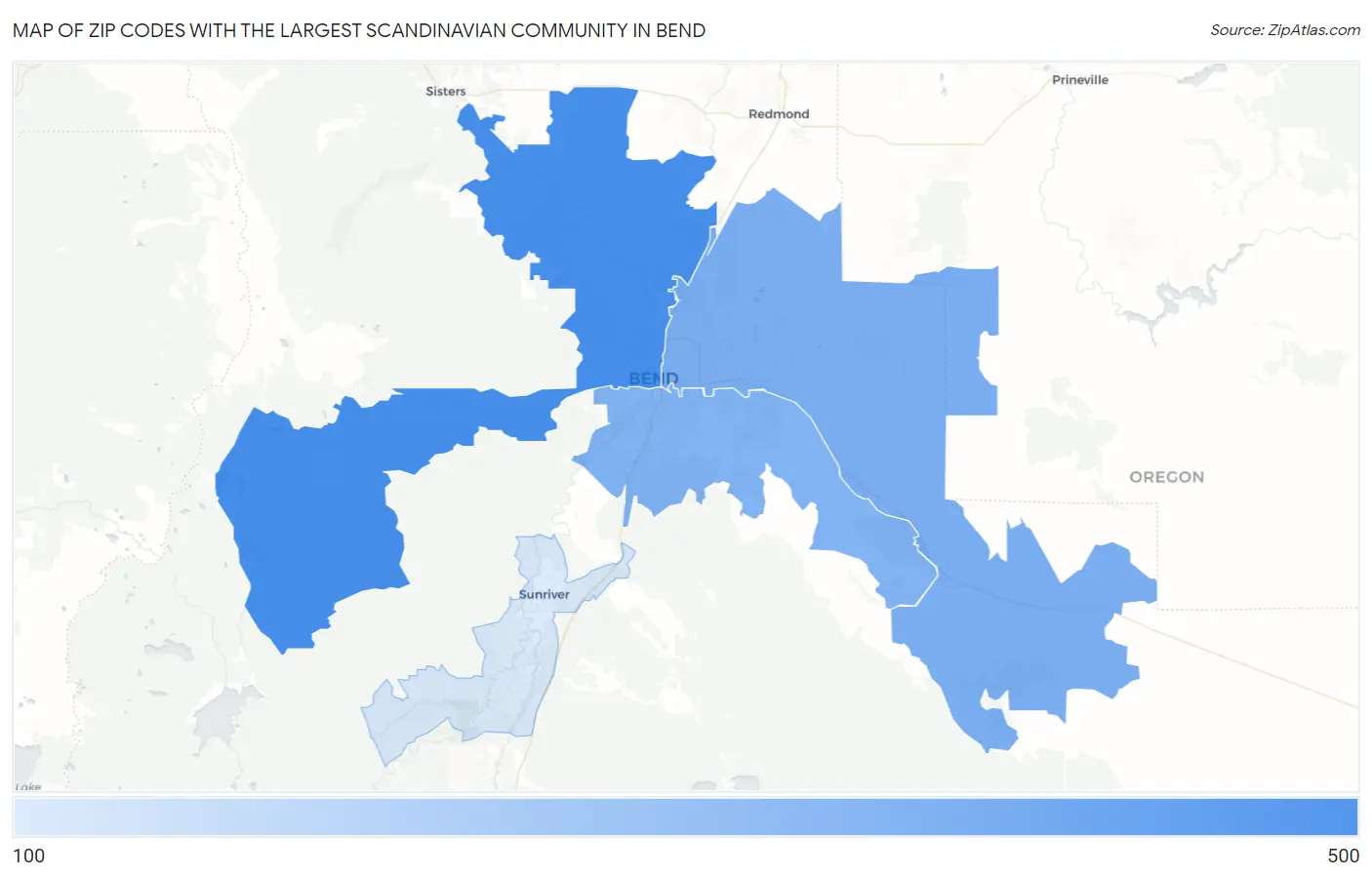 Zip Codes with the Largest Scandinavian Community in Bend Map