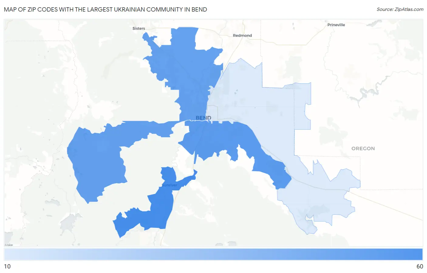 Zip Codes with the Largest Ukrainian Community in Bend Map