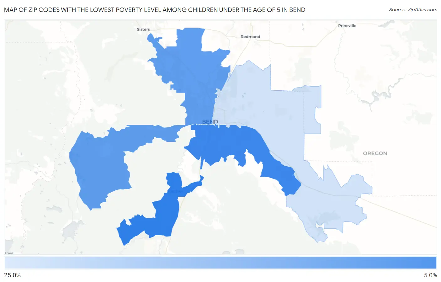 Zip Codes with the Lowest Poverty Level Among Children Under the Age of 5 in Bend Map