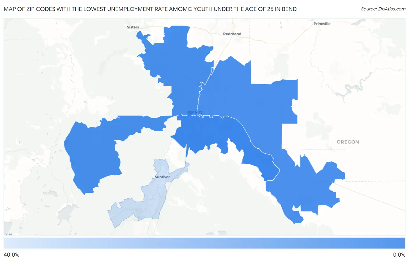 Zip Codes with the Lowest Unemployment Rate Amomg Youth Under the Age of 25 in Bend Map