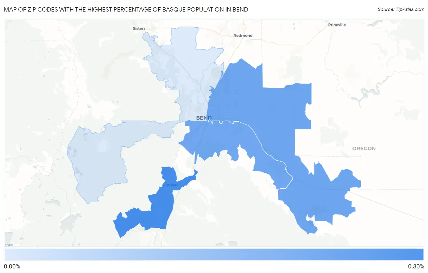 Zip Codes with the Highest Percentage of Basque Population in Bend Map