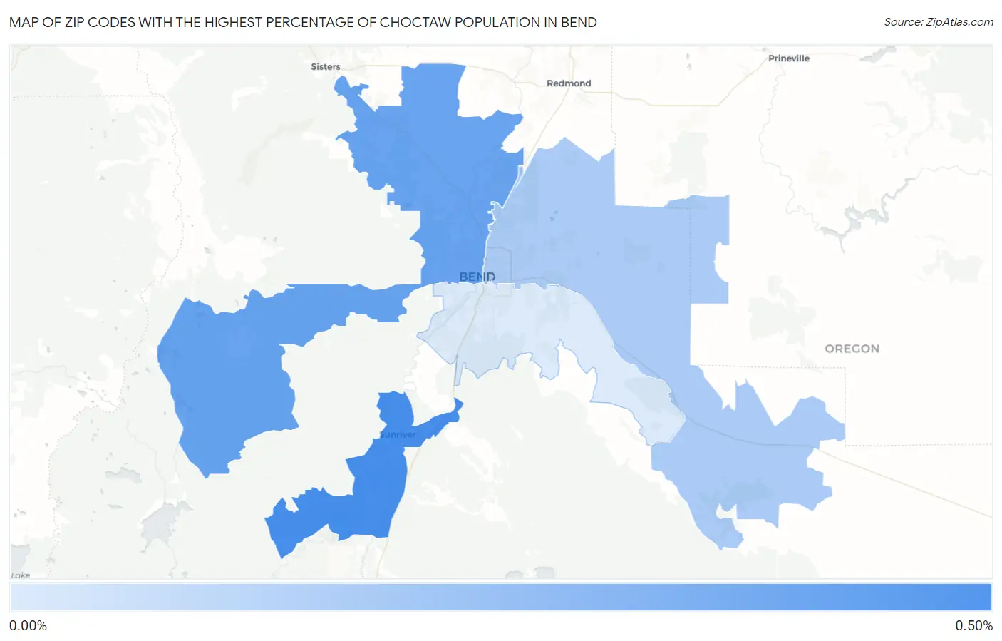 Zip Codes with the Highest Percentage of Choctaw Population in Bend Map