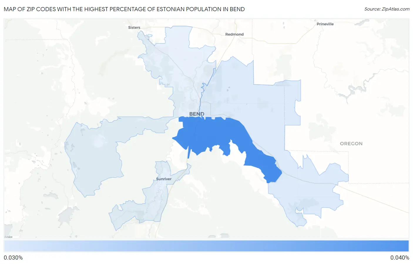 Zip Codes with the Highest Percentage of Estonian Population in Bend Map