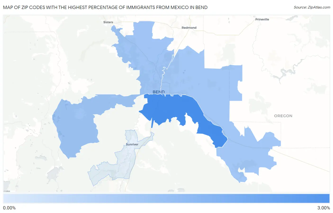 Zip Codes with the Highest Percentage of Immigrants from Mexico in Bend Map