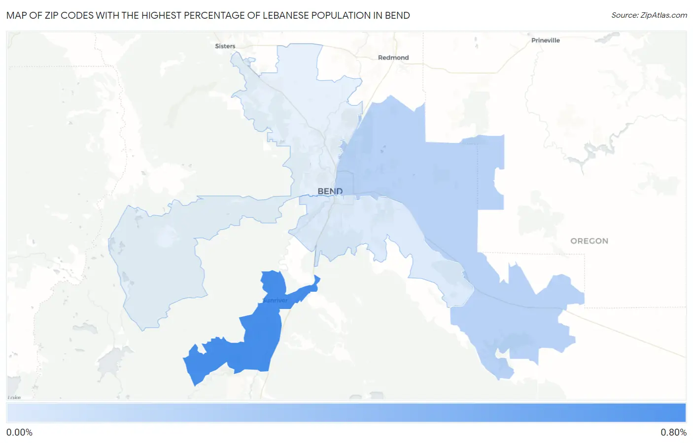 Zip Codes with the Highest Percentage of Lebanese Population in Bend Map