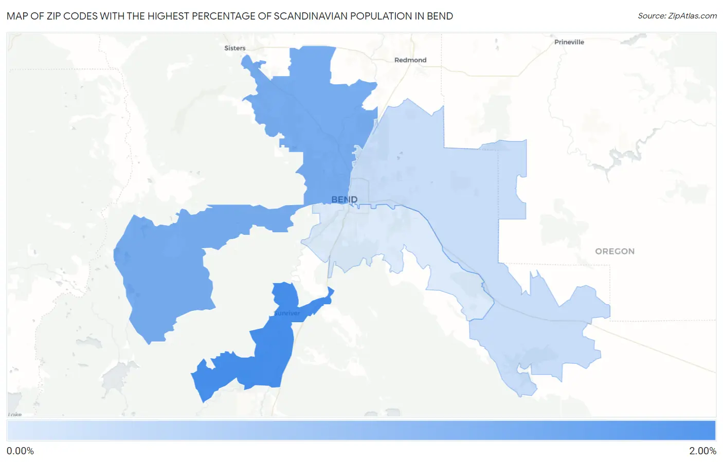 Zip Codes with the Highest Percentage of Scandinavian Population in Bend Map