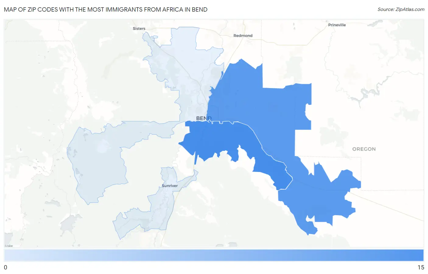 Zip Codes with the Most Immigrants from Africa in Bend Map