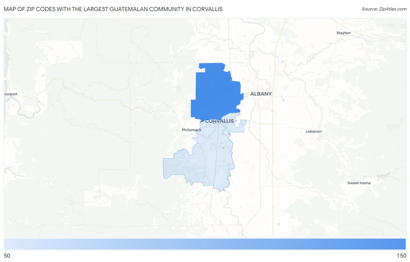 Zip Codes with the Largest Guatemalan Community in Corvallis Map