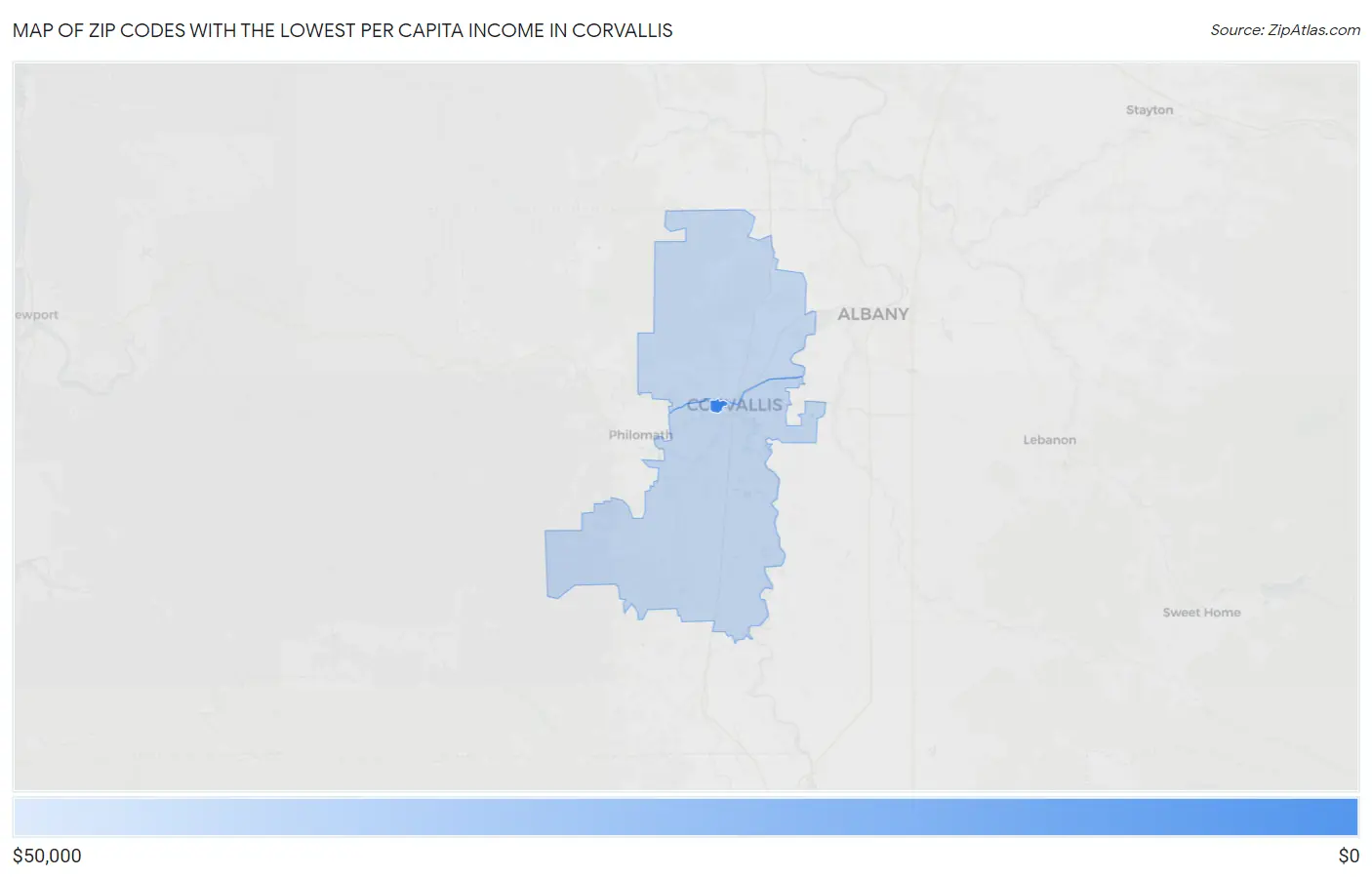 Zip Codes with the Lowest Per Capita Income in Corvallis Map
