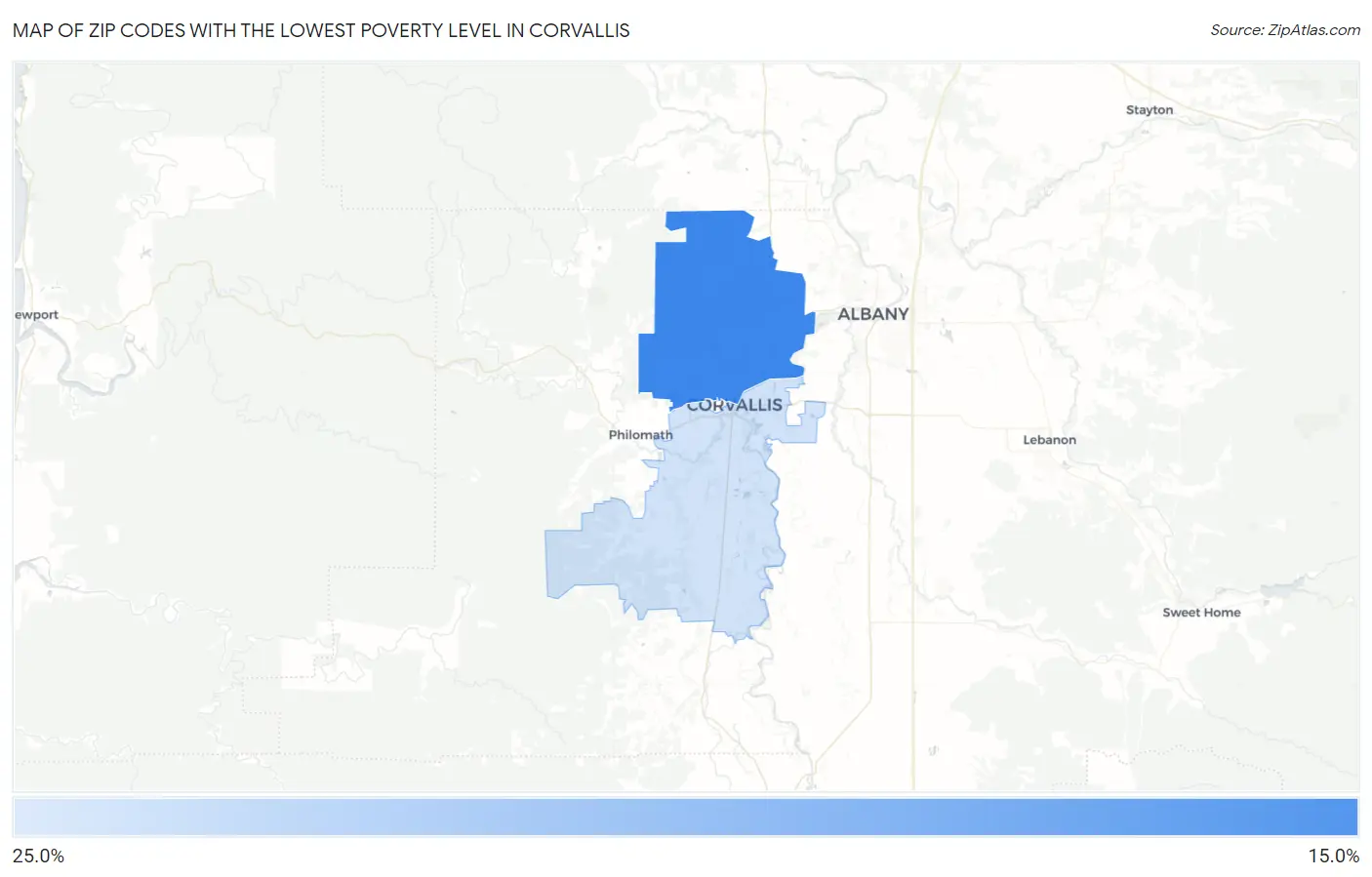 Zip Codes with the Lowest Poverty Level in Corvallis Map