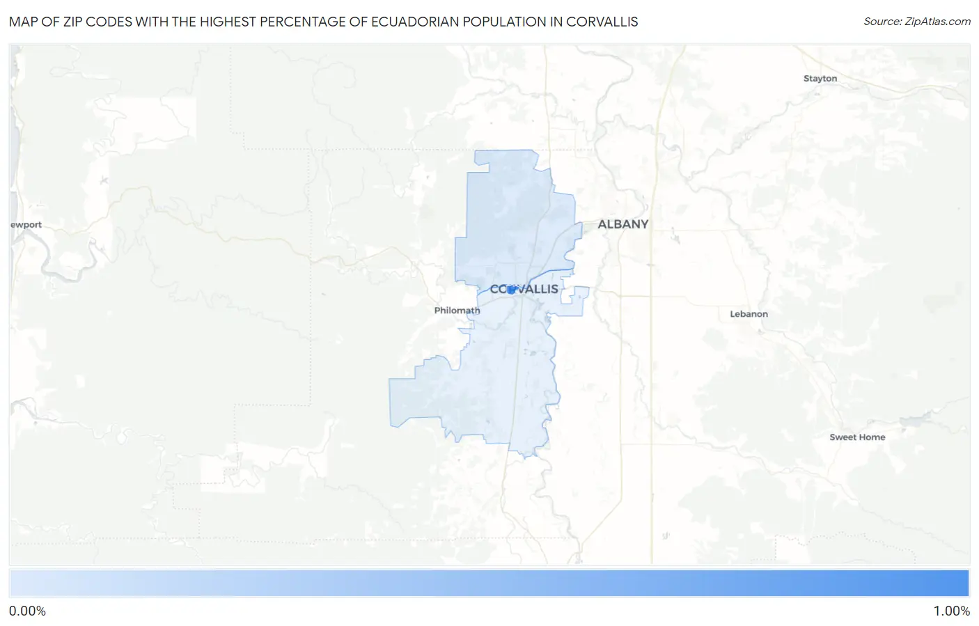 Zip Codes with the Highest Percentage of Ecuadorian Population in Corvallis Map