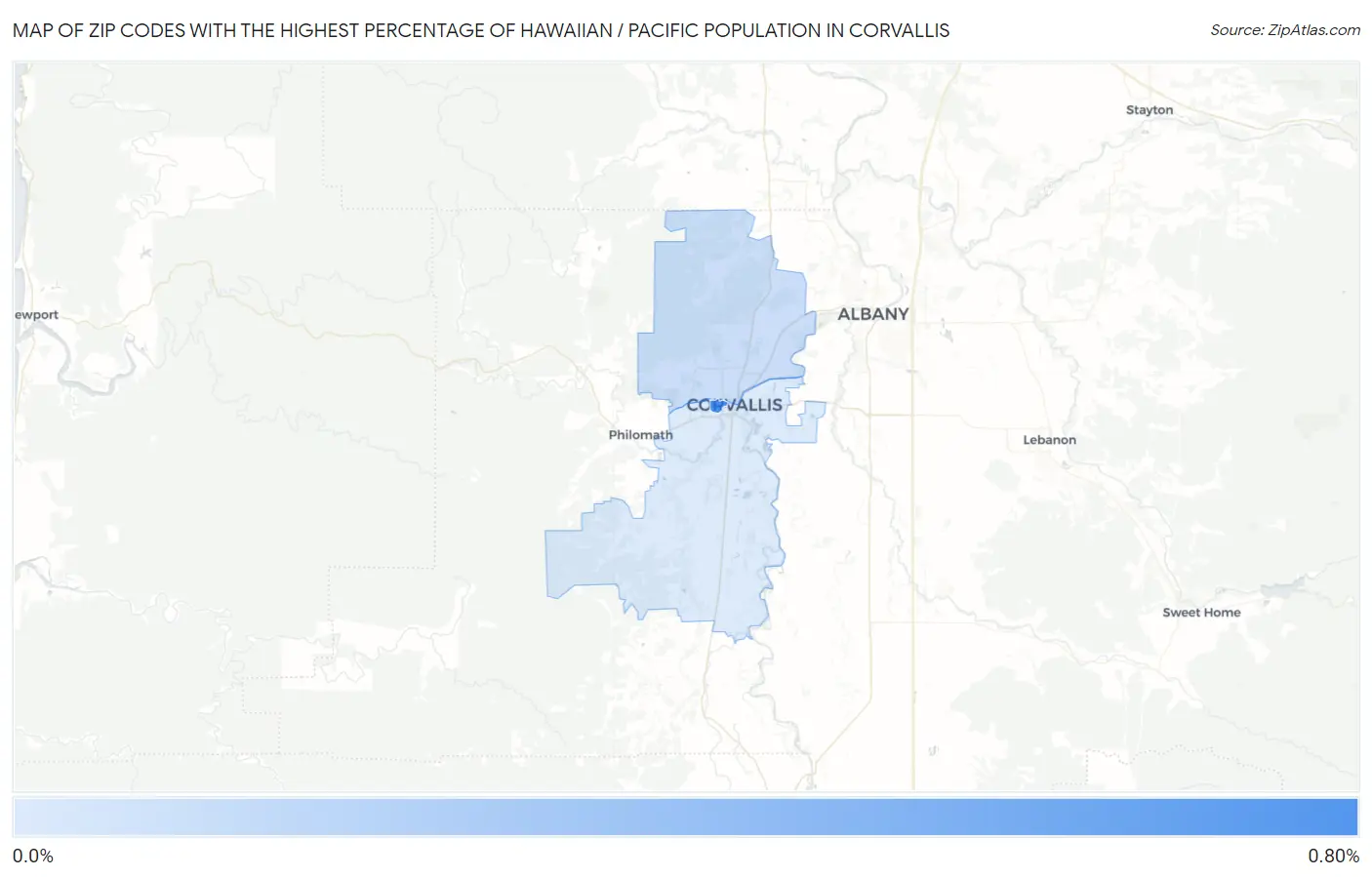 Zip Codes with the Highest Percentage of Hawaiian / Pacific Population in Corvallis Map
