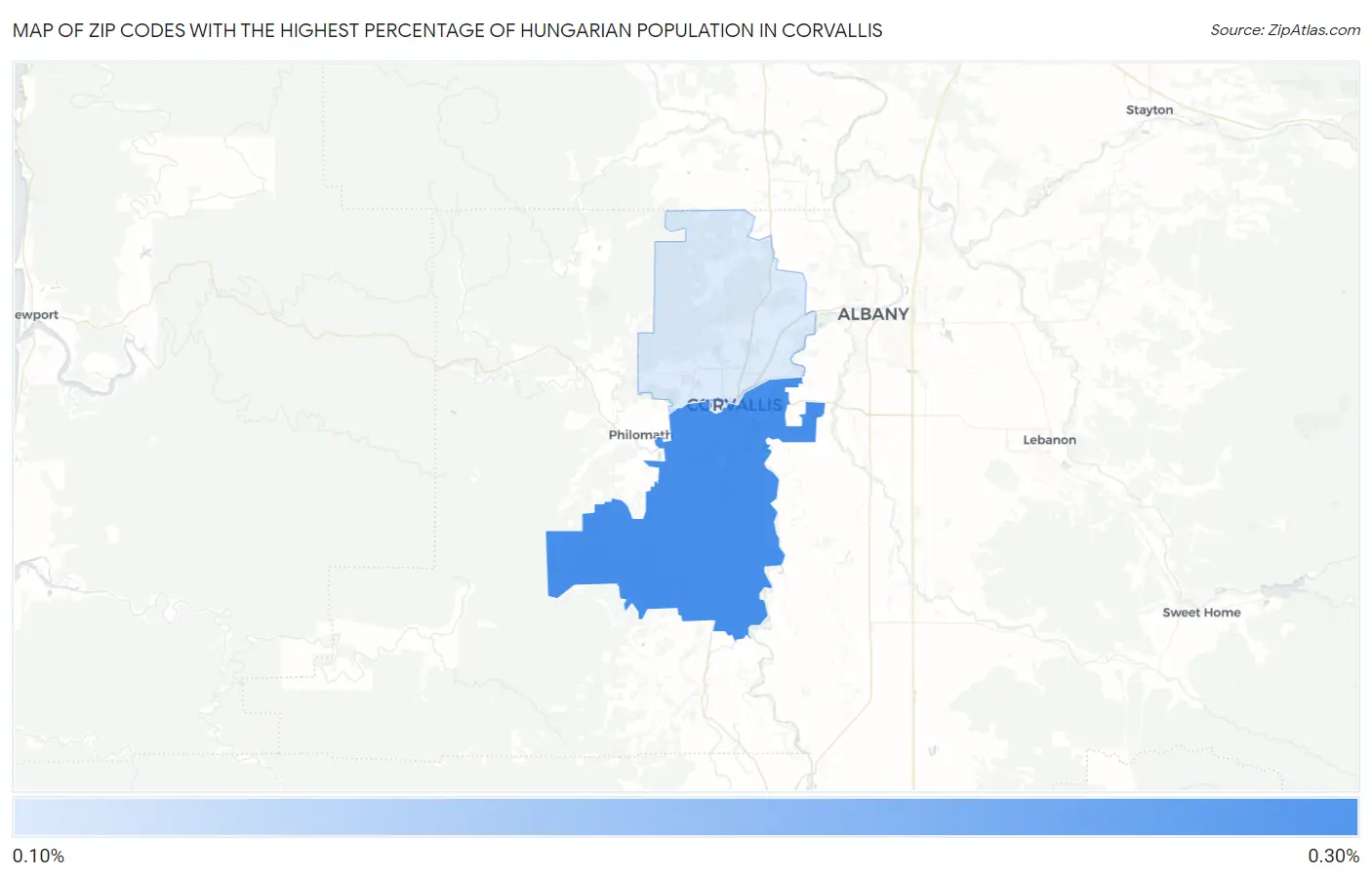 Zip Codes with the Highest Percentage of Hungarian Population in Corvallis Map