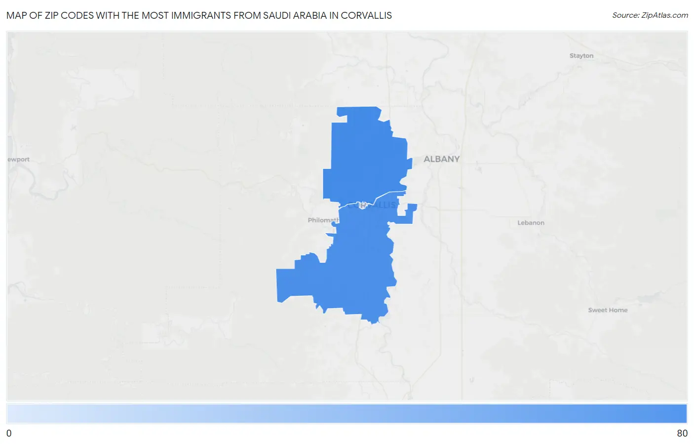 Zip Codes with the Most Immigrants from Saudi Arabia in Corvallis Map