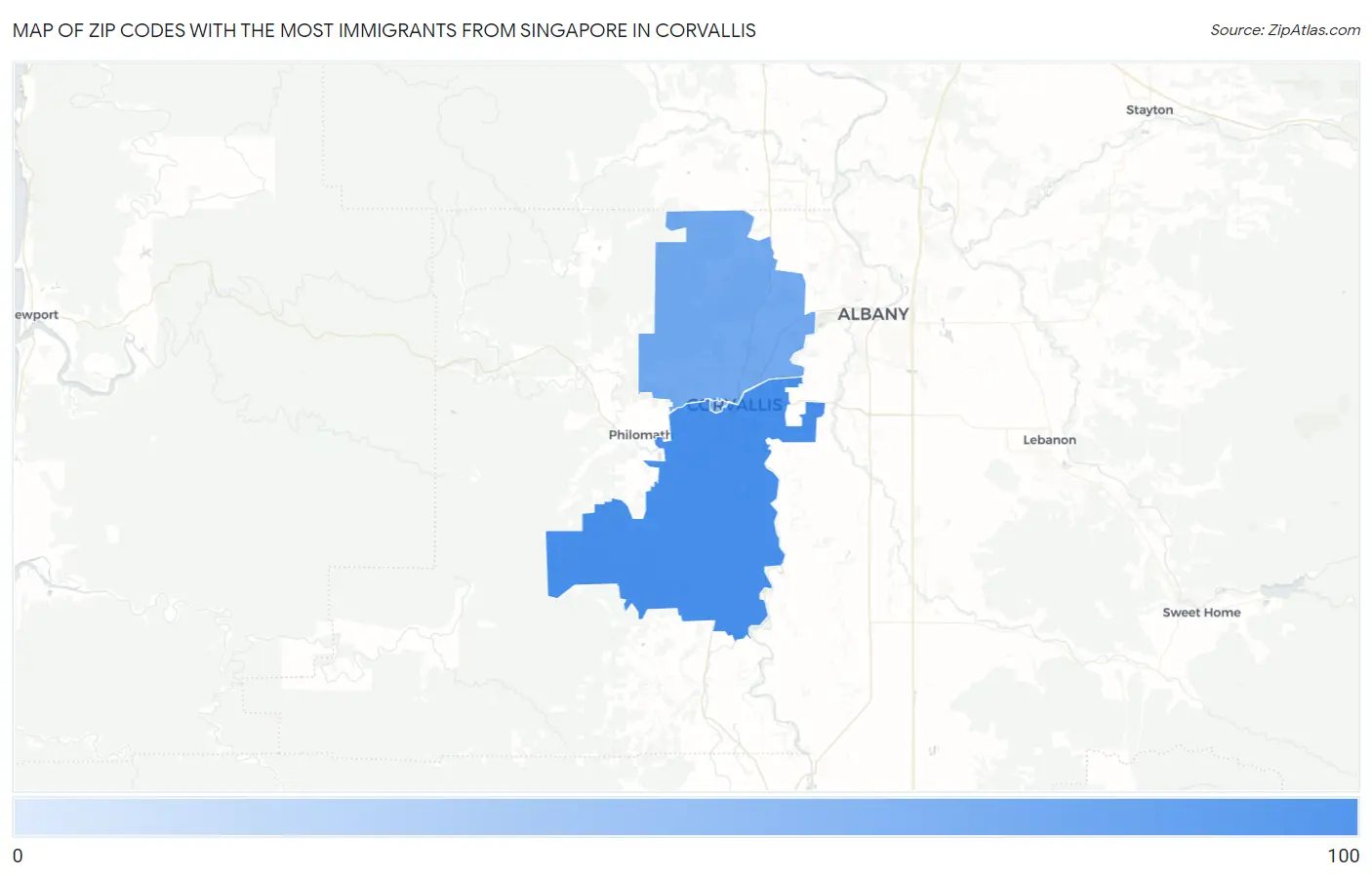 Zip Codes with the Most Immigrants from Singapore in Corvallis Map