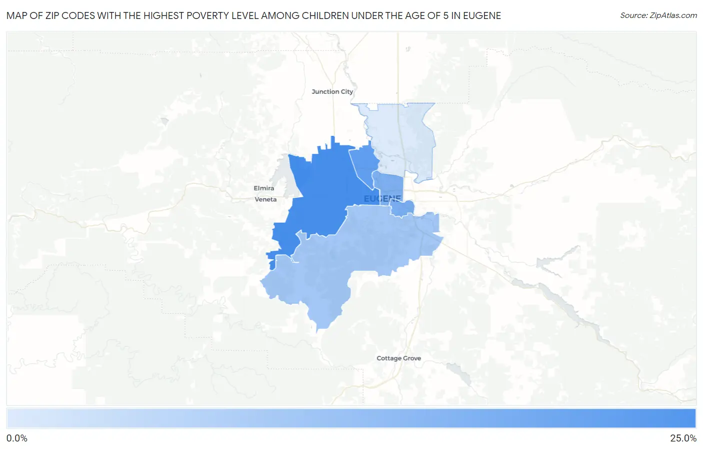 Zip Codes with the Highest Poverty Level Among Children Under the Age of 5 in Eugene Map