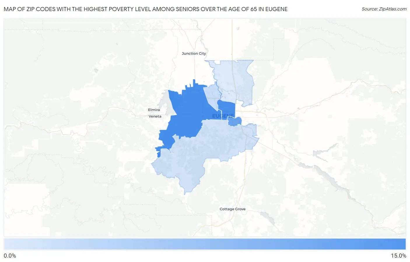 Zip Codes with the Highest Poverty Level Among Seniors Over the Age of 65 in Eugene Map