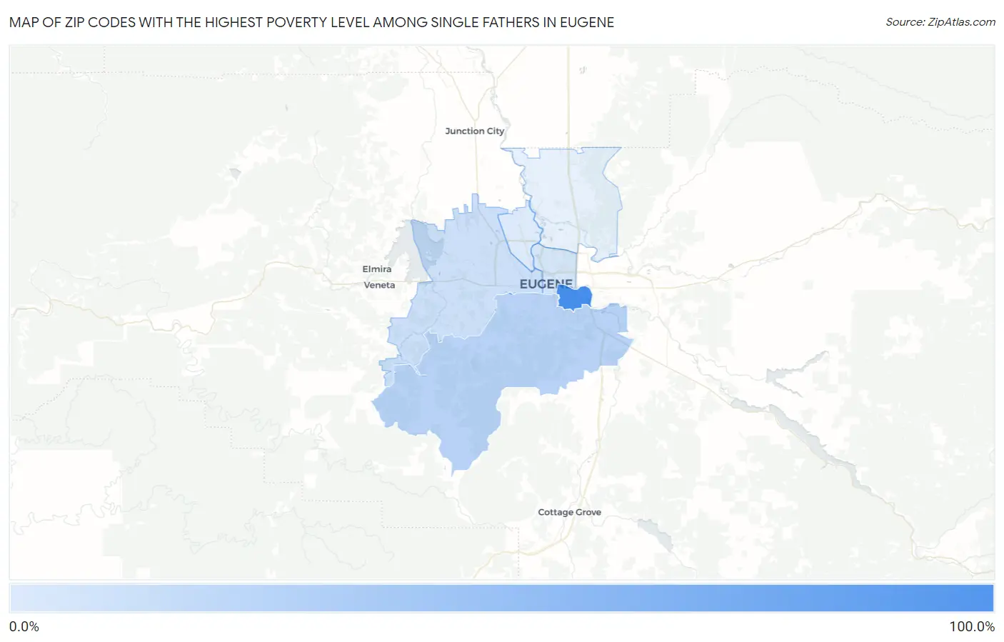 Zip Codes with the Highest Poverty Level Among Single Fathers in Eugene Map