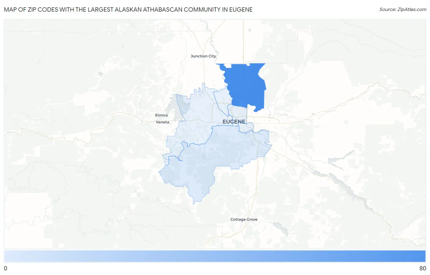 Zip Codes with the Largest Alaskan Athabascan Community in Eugene Map